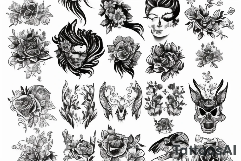 Czarna czaszka z róża tattoo idea
