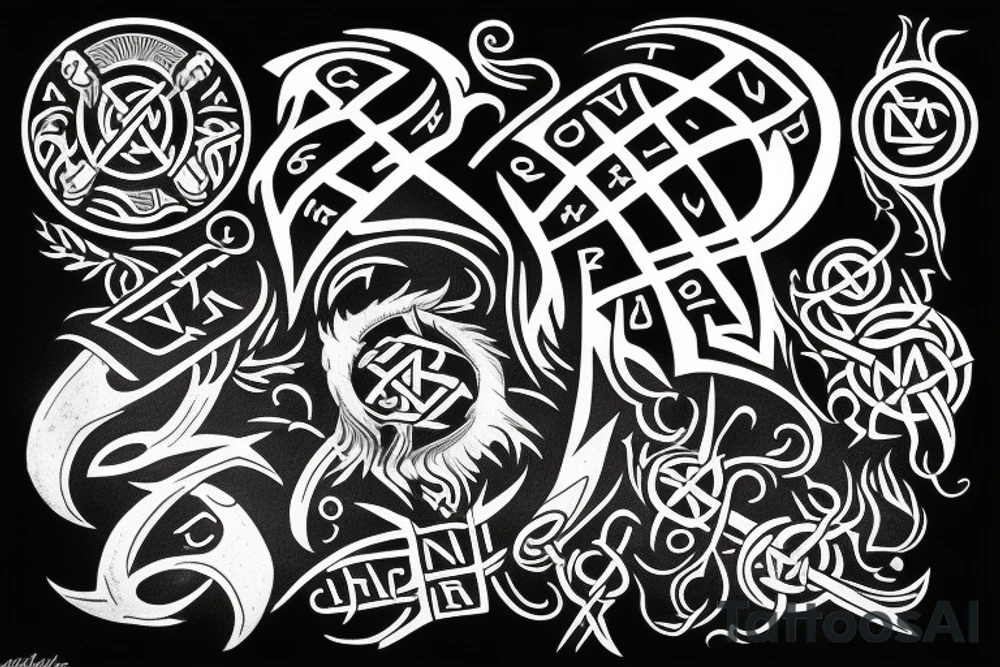 two black ravens and Norse runes nearby tattoo idea