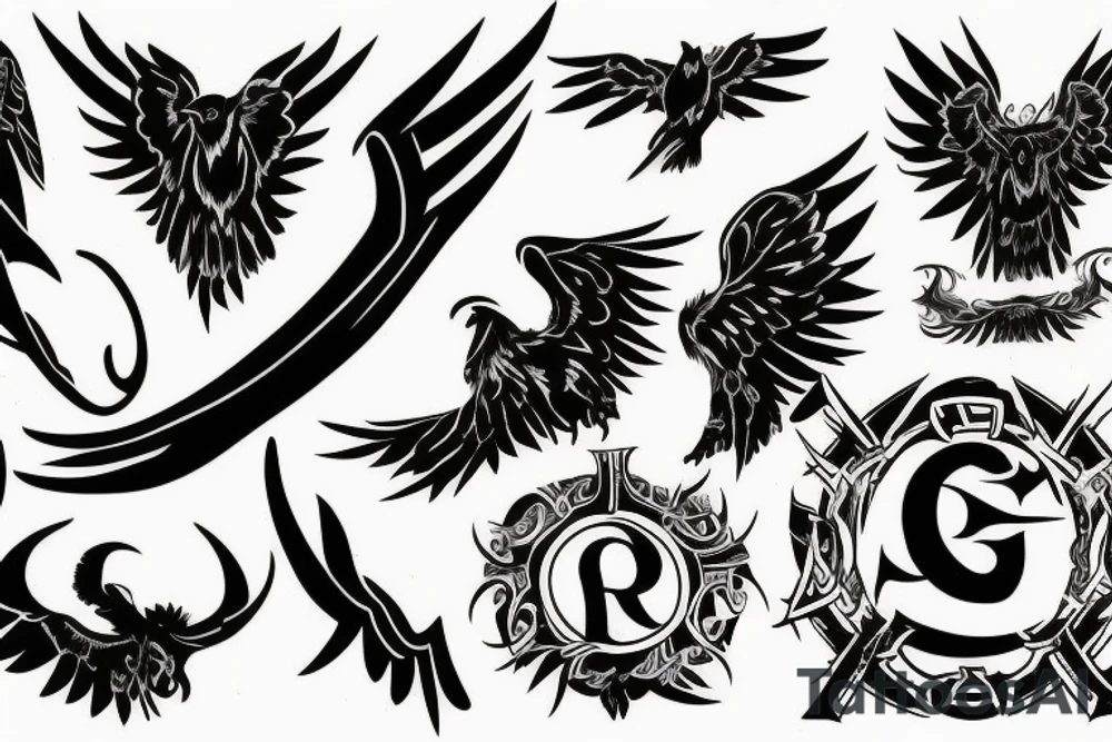 two black ravens and Norse runes nearby tattoo idea
