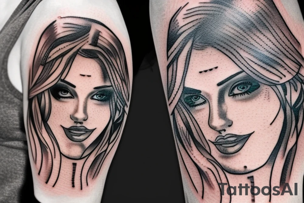 Woman face in knife tattoo idea