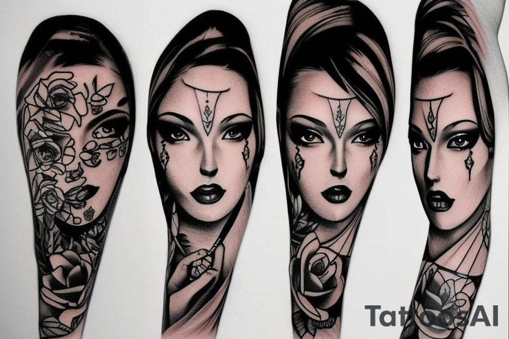 Girl face in knife tattoo idea