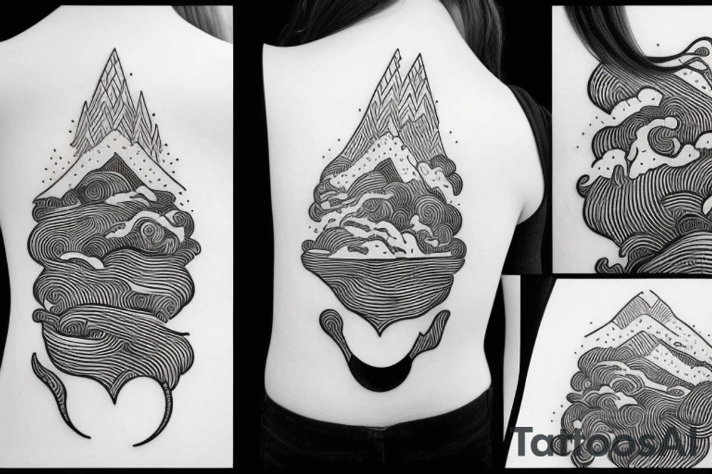 Wanderer girl with mountain and ocean tattoo idea