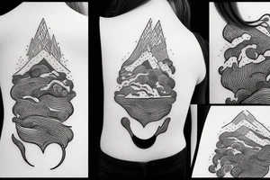 Wanderer girl with mountain and ocean tattoo idea