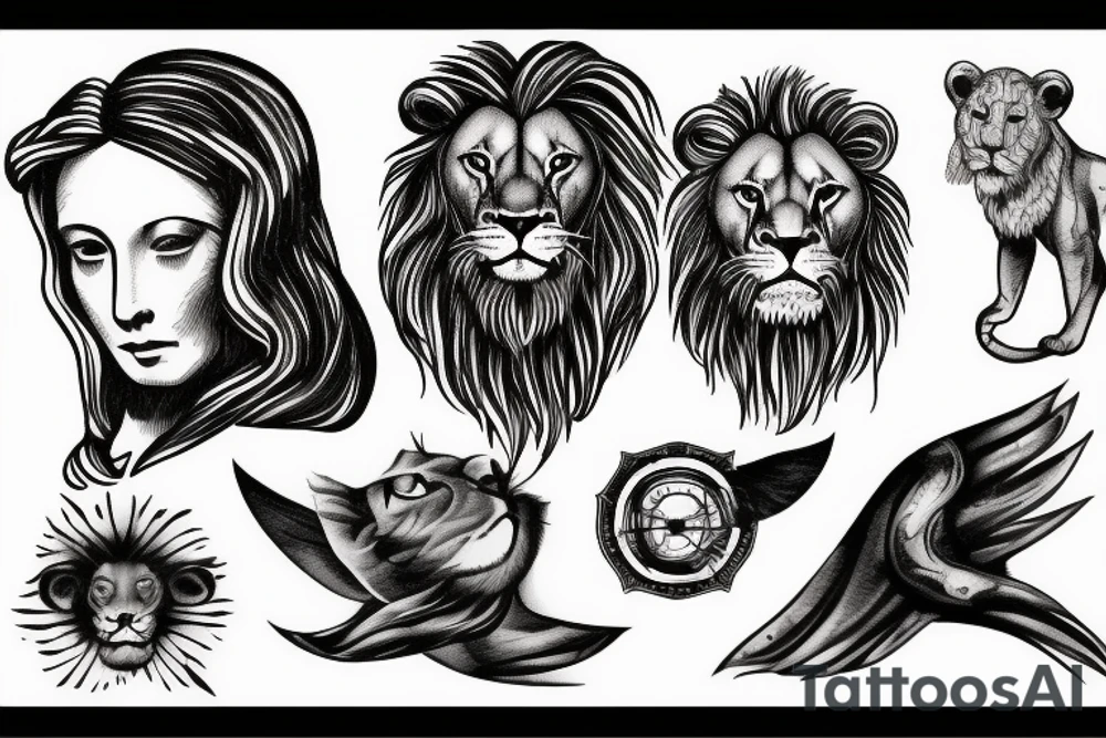 Da Vinci in space with lion tattoo idea