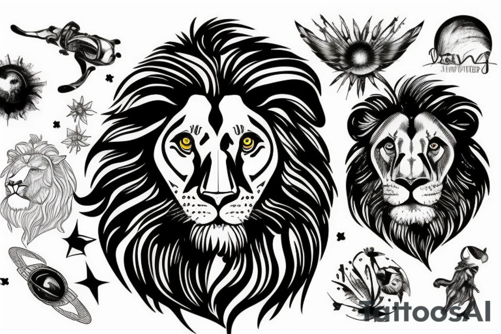 Da Vinci in space with lion tattoo idea