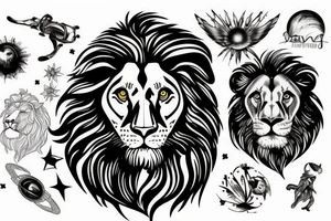 Da Vinci in space with lion tattoo idea