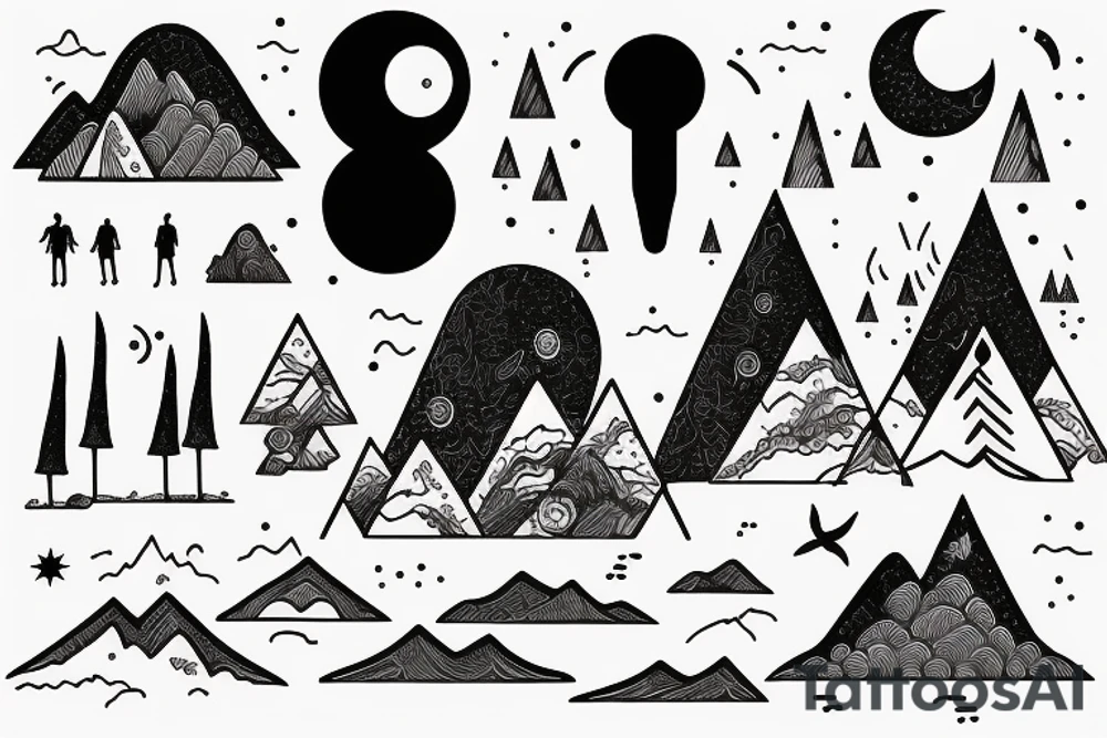 Wanderer girl with mountain and ocean tattoo idea