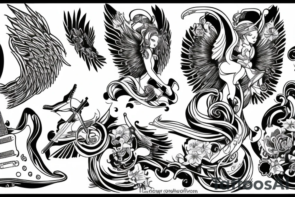 flying angel with les paul guitar tattoo idea