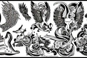 flying angel with les paul guitar tattoo idea