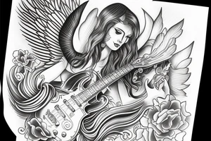 flying angel with les paul guitar tattoo idea