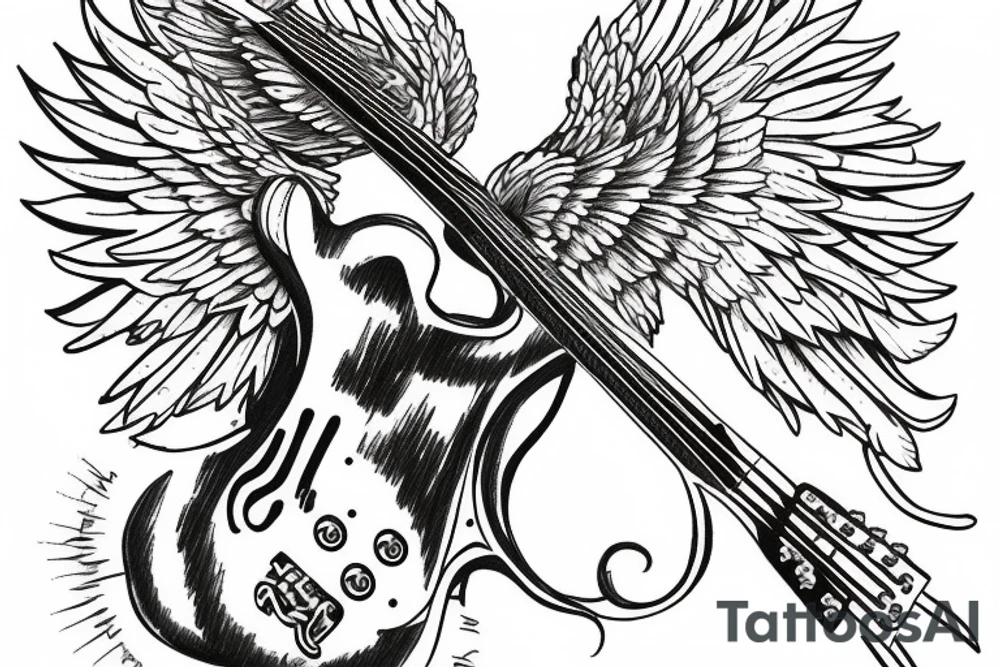 flying angel with les Paul guitar in olds school tattoo idea