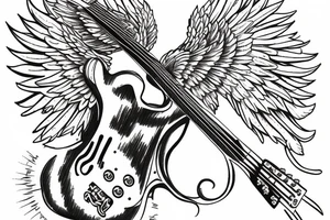 flying angel with les Paul guitar in olds school tattoo idea