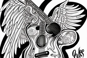 flying angel with les Paul guitar in olds school tattoo idea