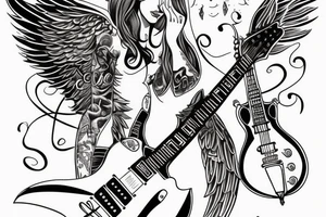 flying angel with les Paul guitar in olds school tattoo idea