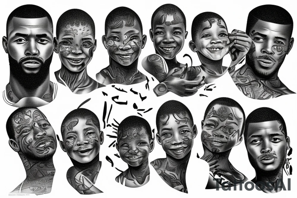 Black Man and children tattoo idea