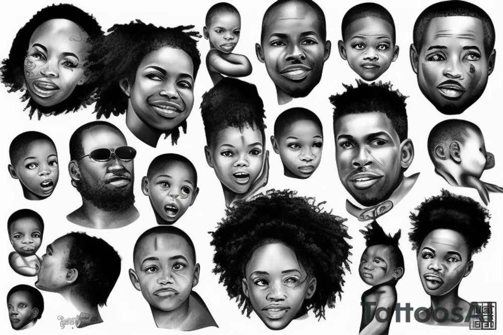 Black Man and children tattoo idea
