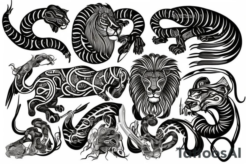 A head of lion and the body of a cobra tattoo idea