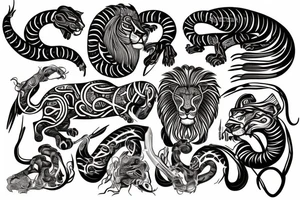 A head of lion and the body of a cobra tattoo idea