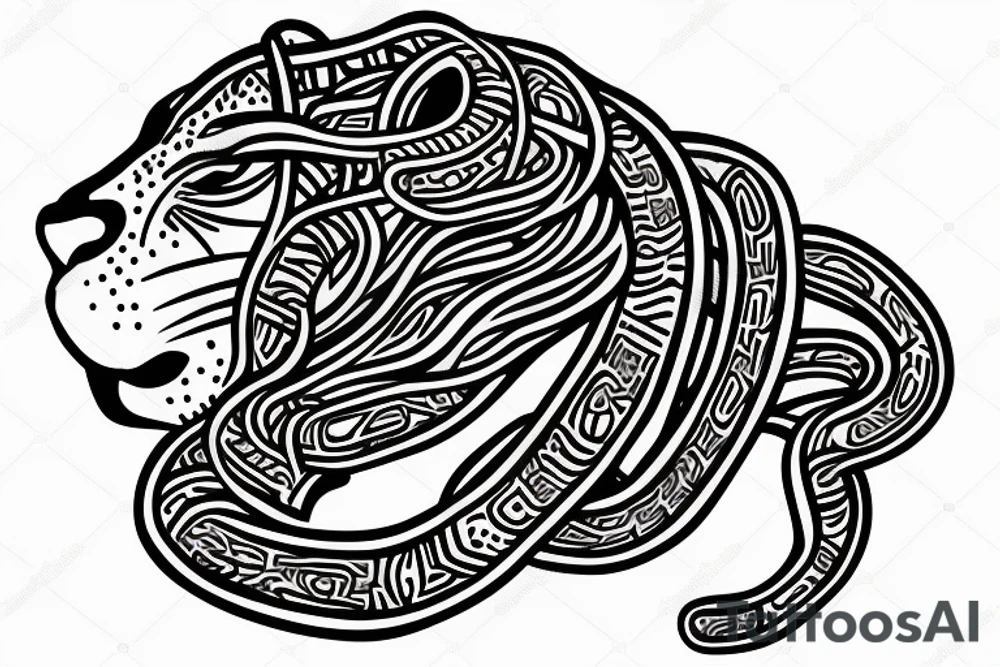 A head of lion next to a snake tattoo idea