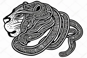 A head of lion next to a snake tattoo idea