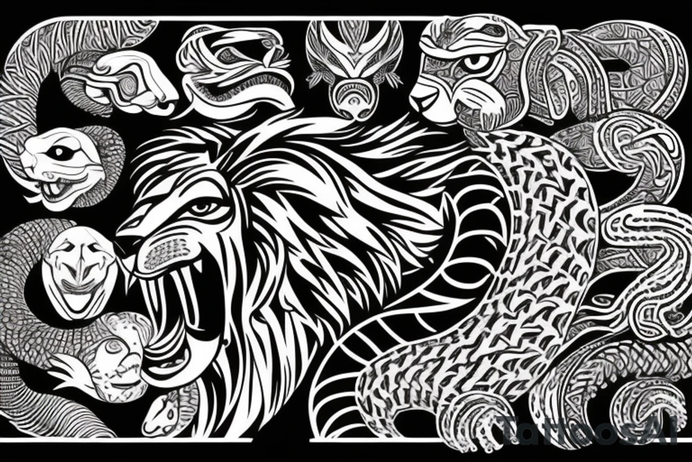 A head of lion and body of  a snake tattoo idea
