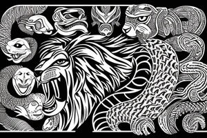 A head of lion and body of  a snake tattoo idea