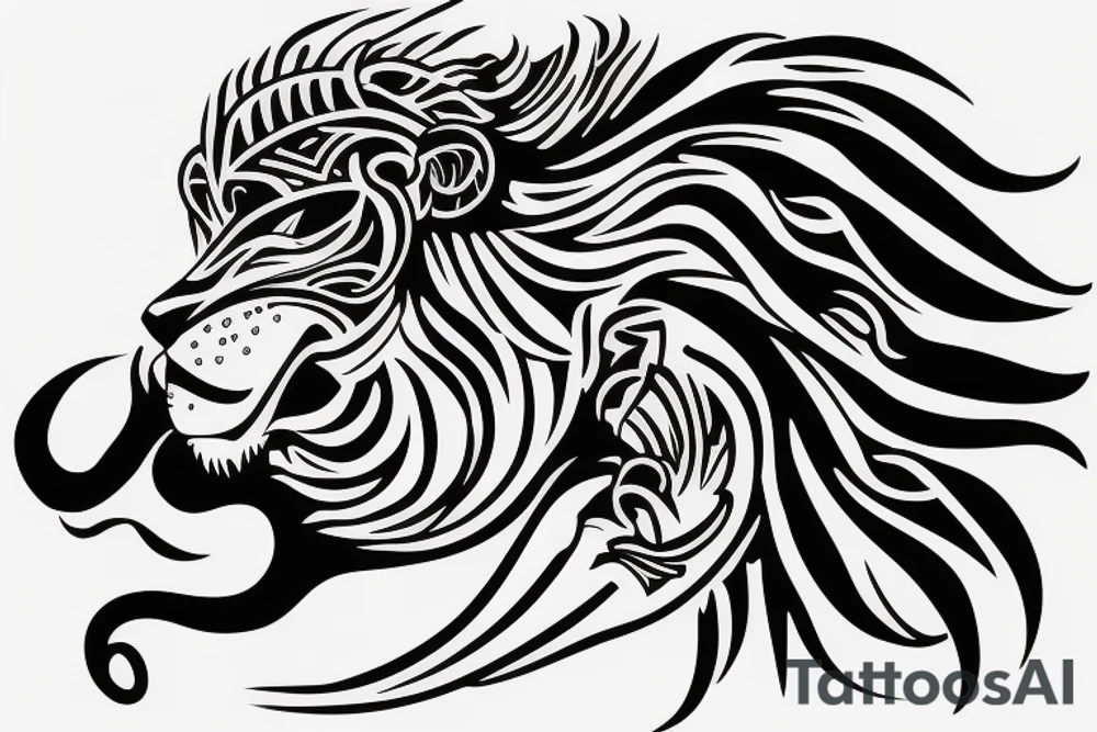 A head of lion and body of  a snake tattoo idea