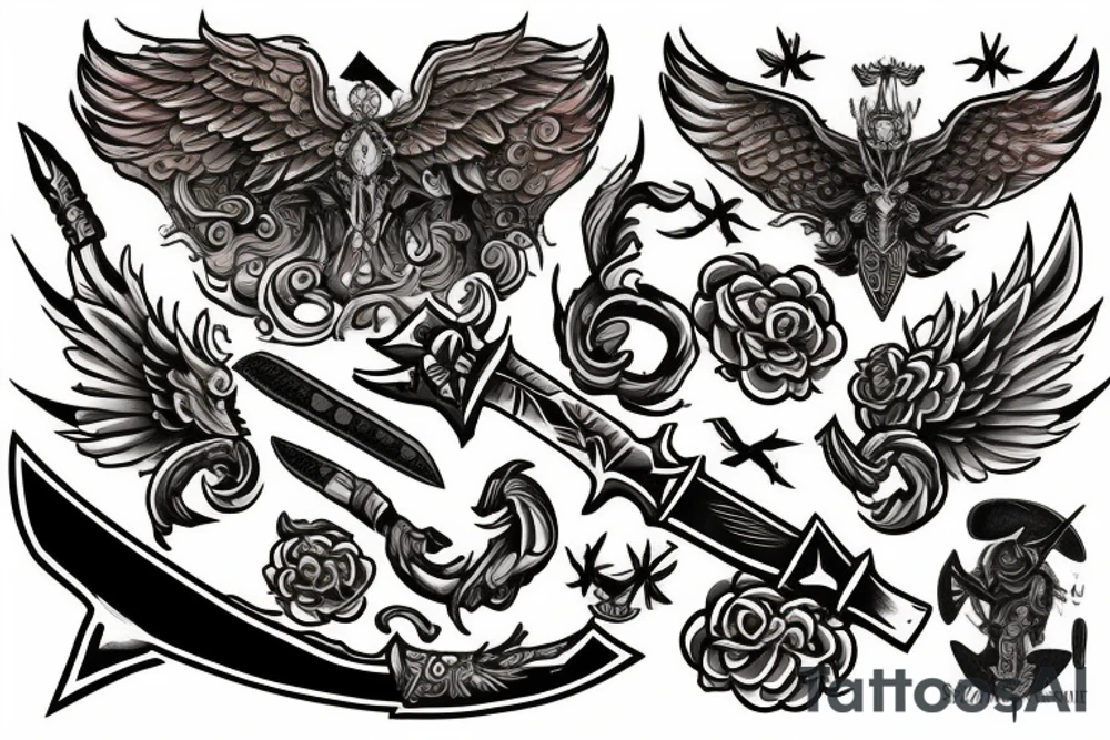 Warrior have a sword and fly on a cloud tattoo idea