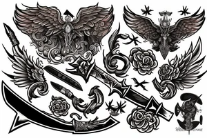 Warrior have a sword and fly on a cloud tattoo idea