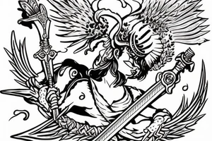 Warrior have a sword and fly on a cloud tattoo idea
