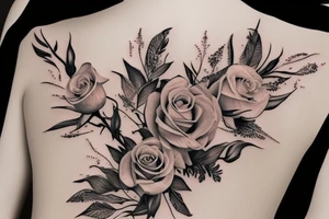 woman with rose and feathers tattoo idea