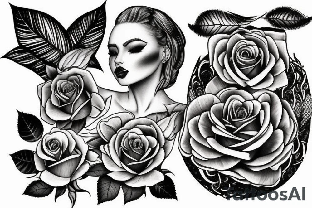 woman with rose and feathers tattoo idea