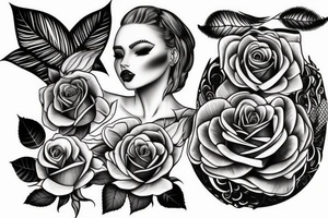 woman with rose and feathers tattoo idea