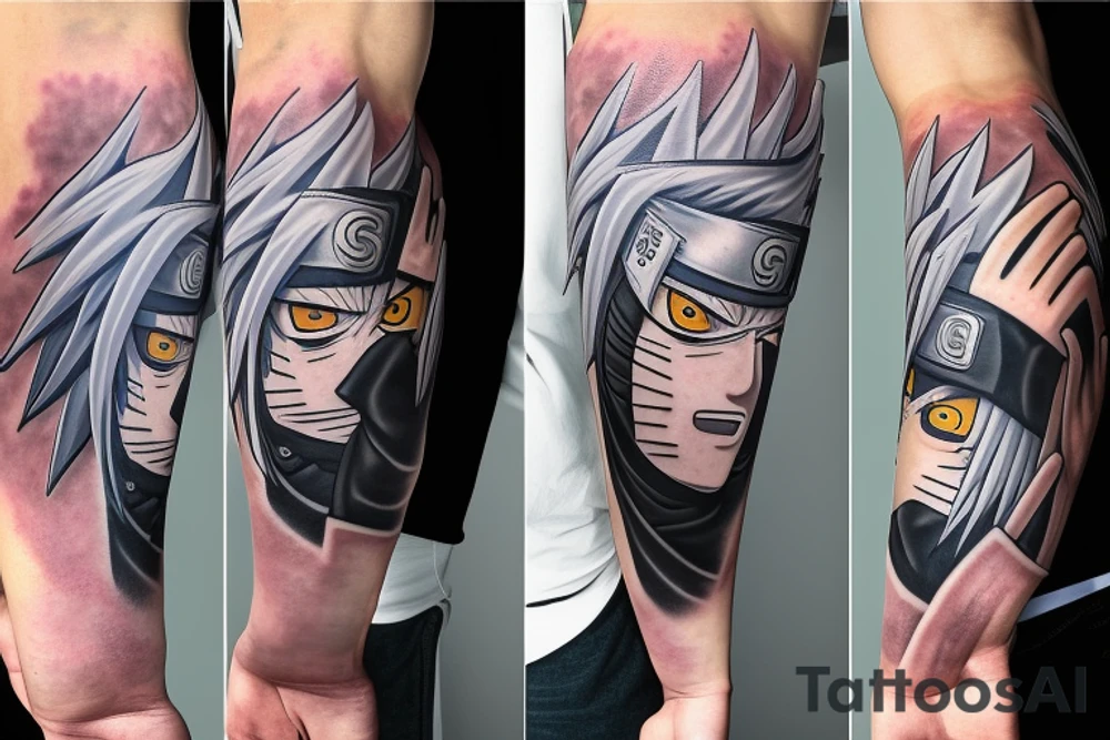 Kakashi i naruto i itachi i saske na całym rękawie oddzielnie tattoo idea