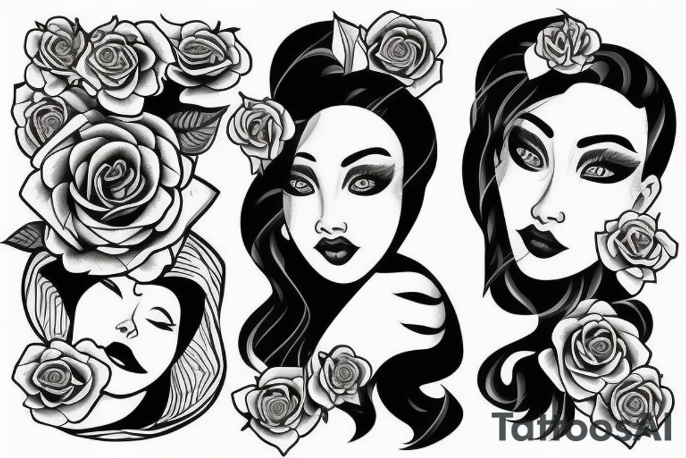 woman's face straight ahead. rose at the bottom tattoo idea