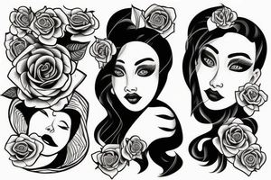 woman's face straight ahead. rose at the bottom tattoo idea