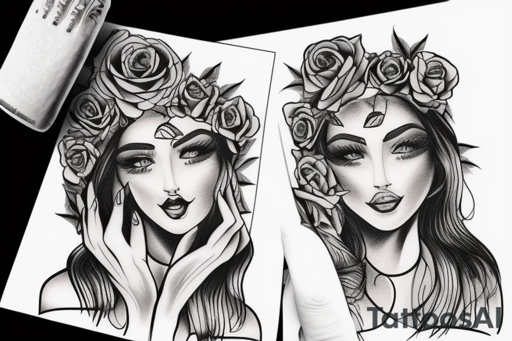 woman's face straight ahead. rose at the bottom tattoo idea woman's face straight ahead. rose at the bottom tattoo idea