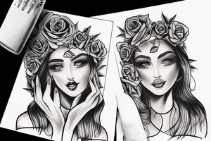 woman's face straight ahead. rose at the bottom tattoo idea