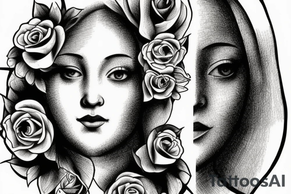 woman's face straight ahead. rose at the bottom tattoo idea woman's face straight ahead. rose at the bottom tattoo idea