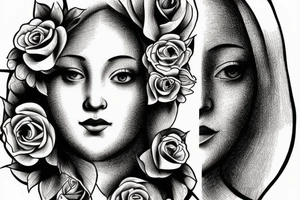 woman's face straight ahead. rose at the bottom tattoo idea