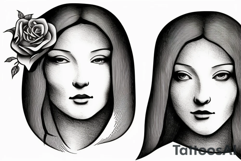 woman's face straight ahead. rose at the bottom tattoo idea