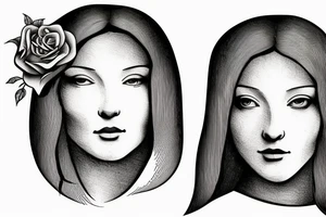 woman's face straight ahead. rose at the bottom tattoo idea