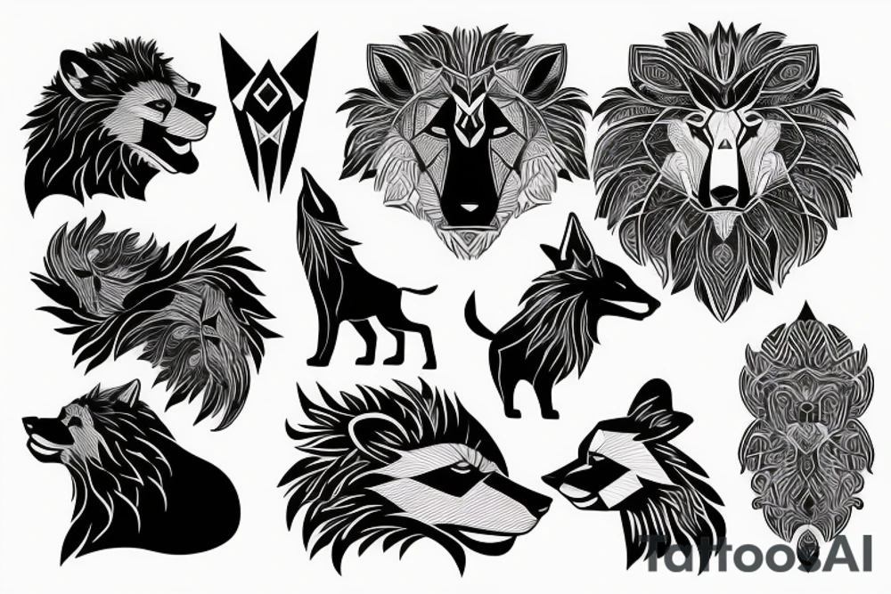 wolf lion deer bear fox tattoo idea
