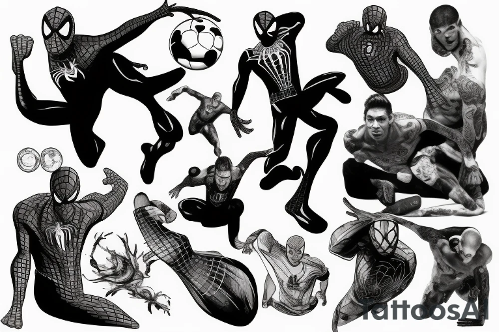 spider man and lionel messi fight tattoo idea