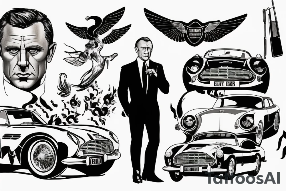 james bond in the aston martin tattoo idea