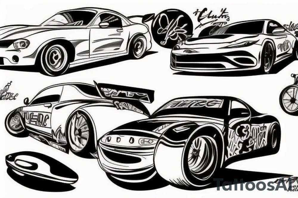 Drag race , fast car , racing tattoo idea