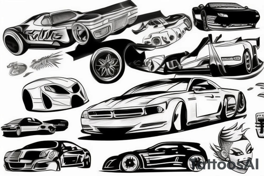 Drag race , fast car , racing tattoo idea