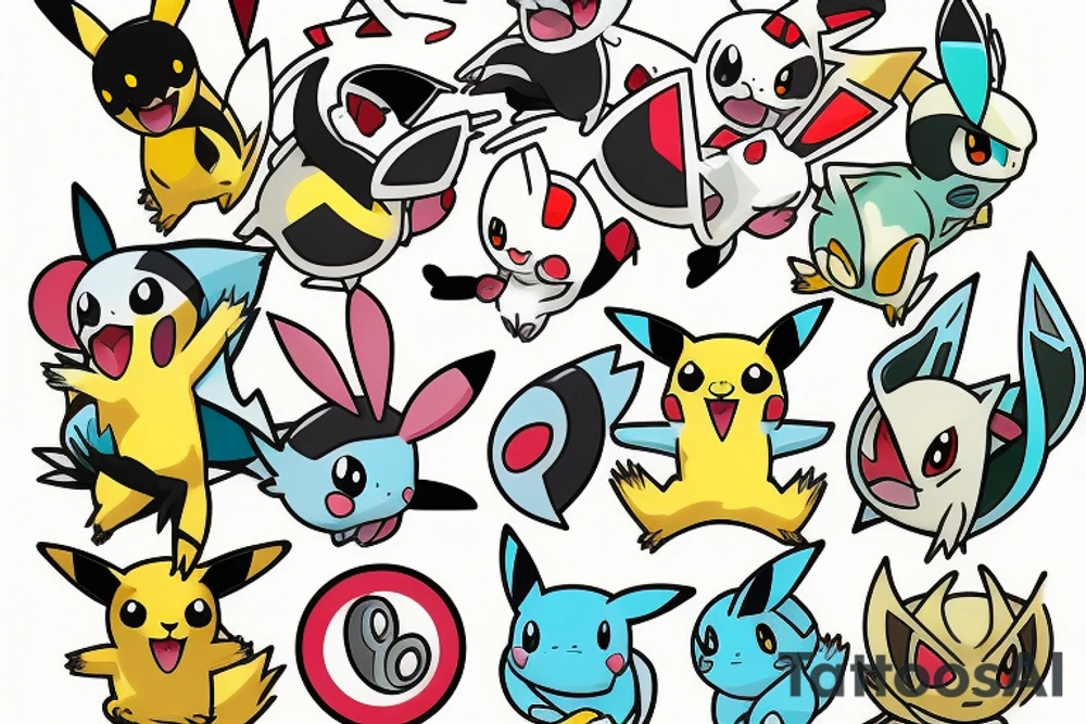 Pokémon, full arm, color, picatchu tattoo idea