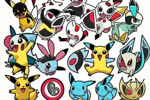 Pokémon, full arm, color, picatchu tattoo idea