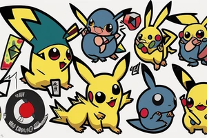 Pokémon, full arm, color, picatchu tattoo idea